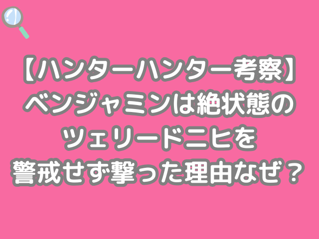 ハンターハンター 考察 ベンジャミン なぜ 絶状態 ツェリードニヒ 警戒せず 撃った なぜ hunter×hunter h×h